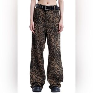 Aelfric Eden Leopard-Print Wide-Leg Jeans Size 27
